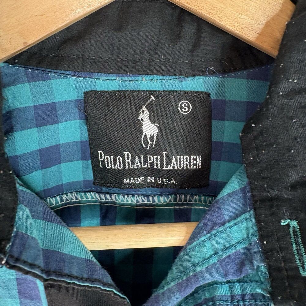 Vintage Polo Ralph Lauren Button Up Shirt, Blue Checkered Small Large Horse Logo - Picture 2 of 7